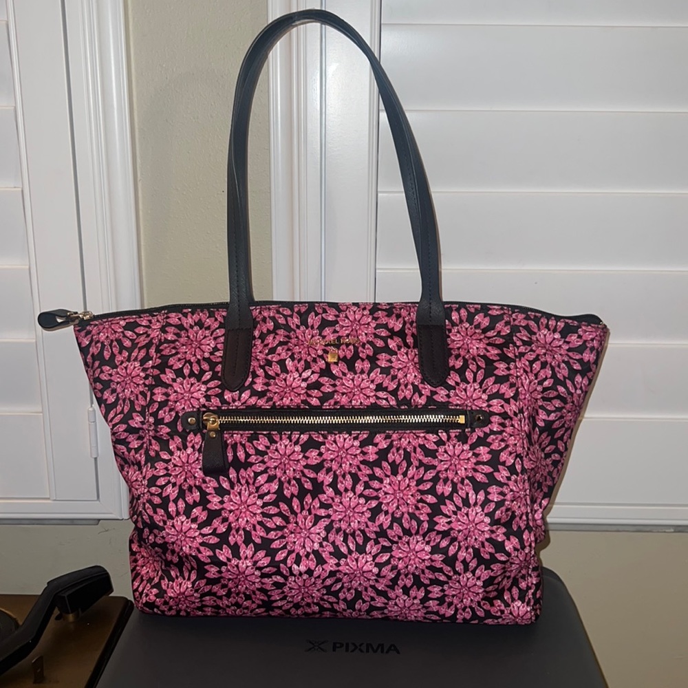 Michael Kors large tote pink and black jewel floral print